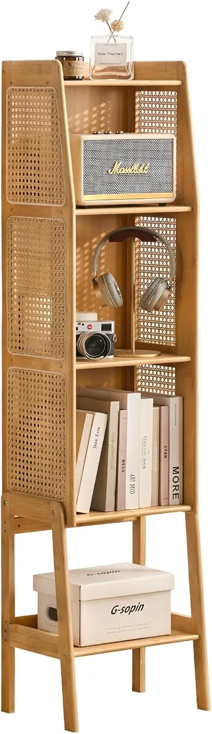 Welnow Bamboo Rattan Bookcase with Cabinet