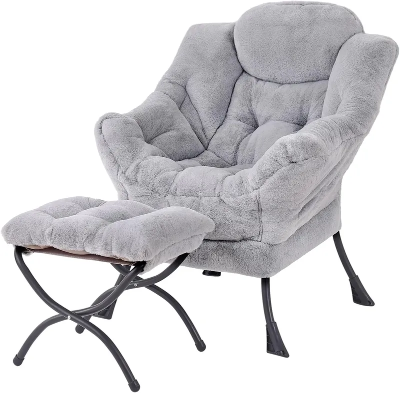 Welnow Lazy Chair with Ottoman, Plush Grey